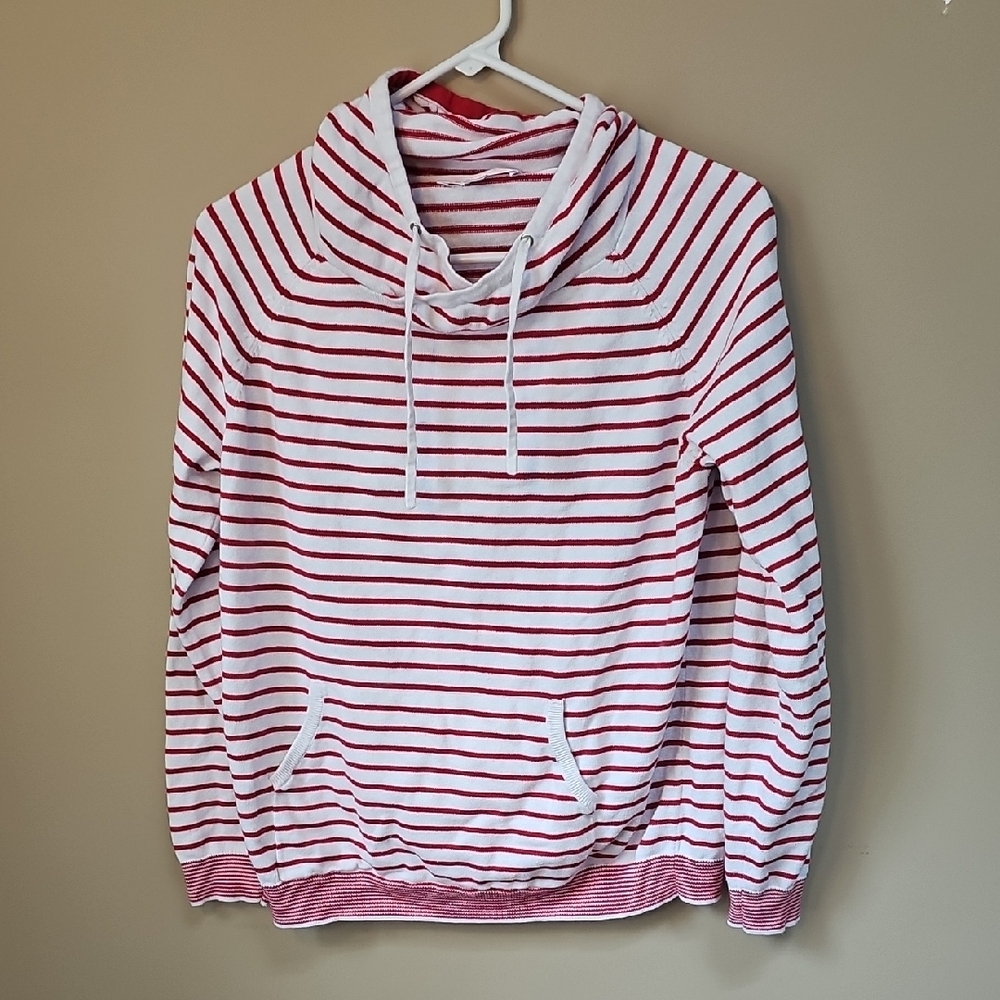 Amour Vert Red and White Striped Cowl Neck Sweater